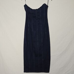 Fashion Nova Dark Wash Strapless Denim Midi Dress – Corset Style - S